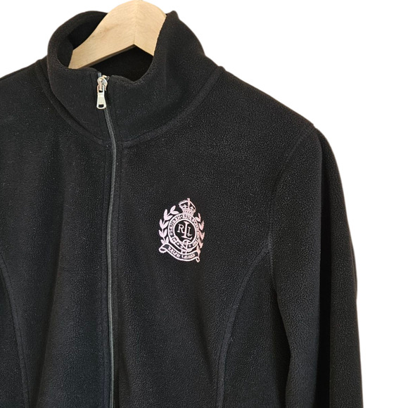 Ralph Lauren Fleece Full Zip Jacket Pockets Thick Black Women’s Large - Picture 2 of 6